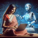 an image of a women using AI to enhance her content