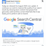 a screenshot of a social media post Google's August 2024 Core Update